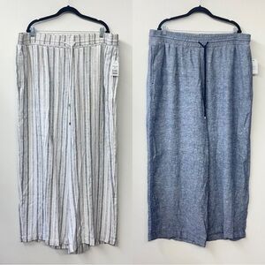 NWT Wide Leg Pants Bundle Lot of 2 Plus Size XXXL Time & Tru Linen Blend 2X 3X